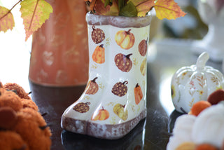 Whimsical Harvest Pumpkin Boot Vase