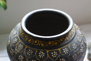 Charcoal Hand-Painted Indian Planter on Metal Stand