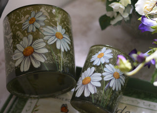 Sage Meadow Birds & Daisies Glass Candle Holder