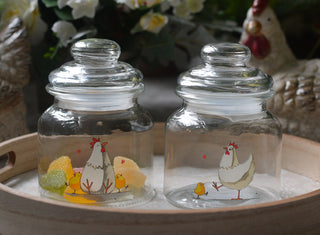 Hen & Chicks Glass Storage Jar