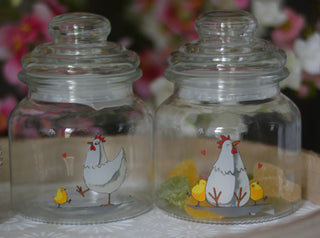 Hen & Chicks Glass Storage Jar