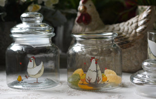Hen & Chicks Glass Storage Jar