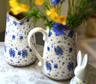 Blue roses vintage pitcher vase
