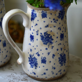 Blue roses vintage pitcher vase