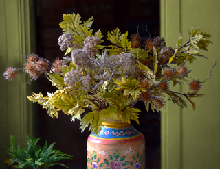 Artificial Autumn Foliage Arrangement with Maple Leaves & Burdock