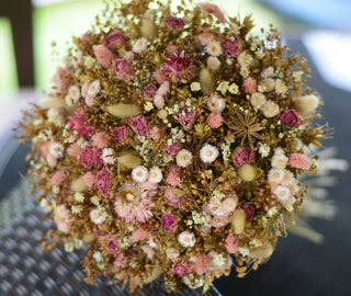 Dried flower bouquet with pink roses