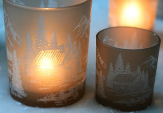 Mountain Scene Glass Tea Light Holders.